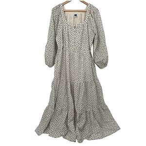 Old Navy Maxi Dress Floral Gold Tiered Boho Cottage Core Milkmaid Size XL